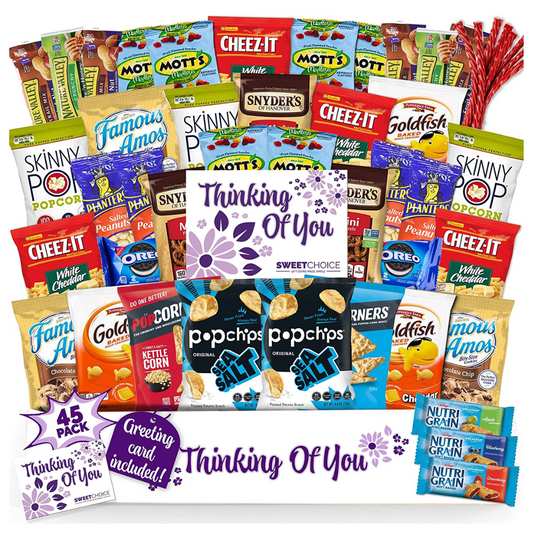 Thinking Of You Snack Box Variety Pack Care Package (45 Count) College Student Candies Gift Basket, Fathers Day Bouquets Crave Food Box, Candy Chips Cookies...