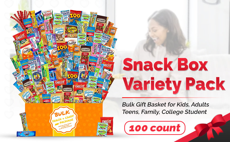 Snack Box Variety Pack Care Package (100 Count) Easter 2022 Gift Basket for Kids Adults Teens Family College Student - Crave Food Birthday Arrangement Candy Chips Cookies