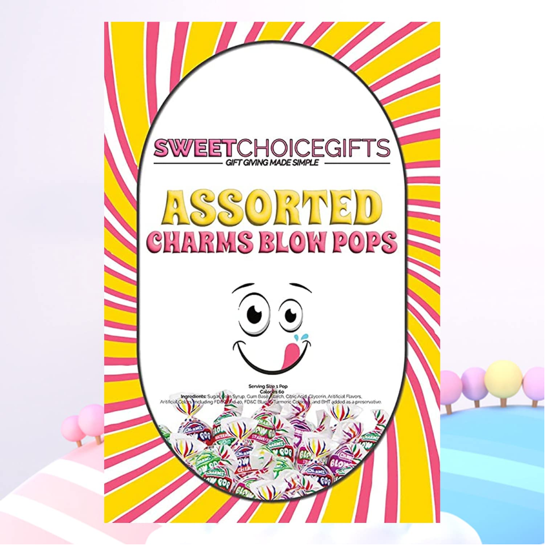 Charms Blow Pops - 4 LB Bag - Assorted Flavors - Bulk Candy - Bubble Gum Filled Pops assorted candy verity pack For kids,schools,offices,food gift,prime