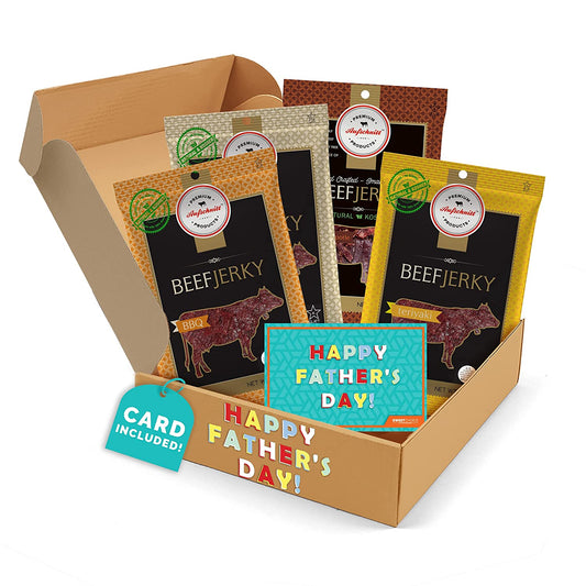 Gifts for Dad Beef Jerky - Jerky Box - Simple & Savory - Dad Gift for Men - Protein Snacks Military Care Package - Best Father's Day Gifts for Him - Meat Snack Sampler Gift Basket - 4 Bags