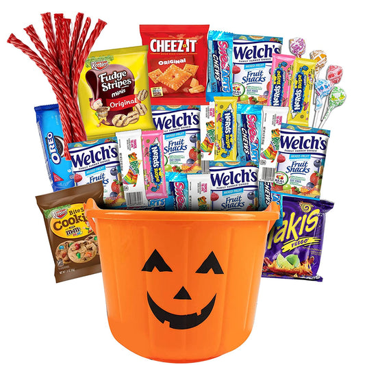 Halloween Care Package Gift Basket 38 pack Candy Snacks Assortment Trick or Treat Cookies Food Bars Toys Variety Gift Pack Box Bundle Mixed Halloween bucket for Children Kids Boys Girls College Students
