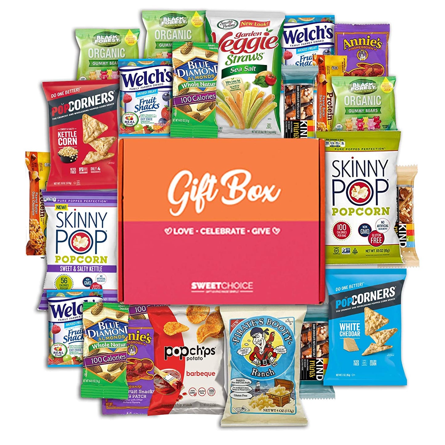 Snack Box Gluten Free Healthy Snacks Care Package (20 Count) for College Students, Exams, Father's Day, Mothers Day,Military, Finals, Office and Gift Ideas. Chips, Popcorn, and granola Bars.