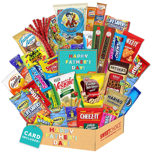 Fathers Day Gift Basket Gift For Dad Care Package (50 Count)Ultimate Men's box Sampler Bars,Beef Jerkey, Cookies, Chips, Candy Snacks Variety Box Pack Office Friends Family Military Treats