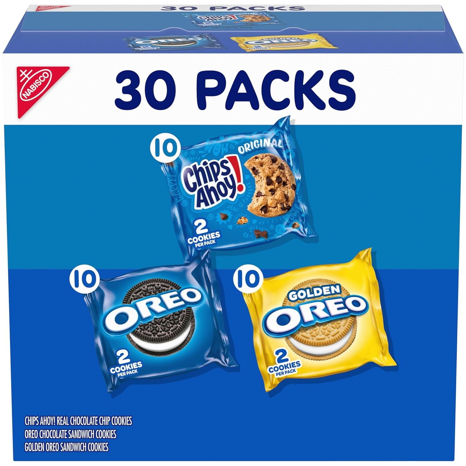 Sweet Treats Cookie Variety Pack OREO, OREO Golden & CHIPS AHOY!, 30 Snack Packs (2 Cookies per Pack)