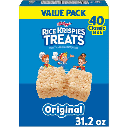 Crispy Marshmallow Squares, Kids Snacks, Snack Bars, Original, 31.2Oz Box (40 Bars)