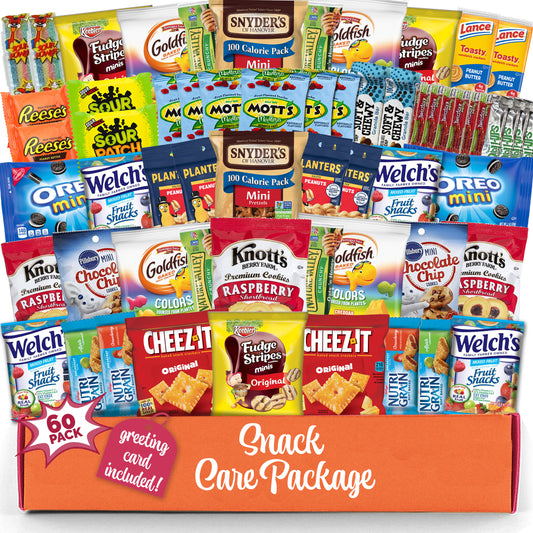 Snack box care package Variety Pack snack pack(60 Count)candy Gift Basket for Kids Adults Teens Family