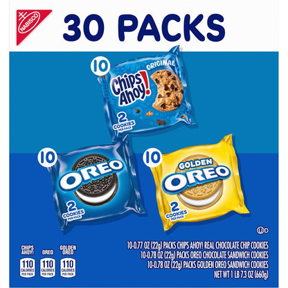 Sweet Treats Cookie Variety Pack OREO, OREO Golden & CHIPS AHOY!, 30 Snack Packs (2 Cookies per Pack)