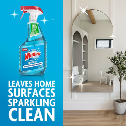 Windex Glass and Window Cleaner Spray Bottle, Packaging Designed to Prevent Leakage and Breaking, Surface Cleaning Spray, Original Blue Scent, 23 Fl Oz (Pack of 2)