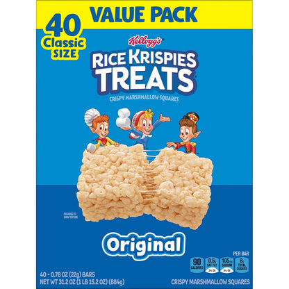 Crispy Marshmallow Squares, Kids Snacks, Snack Bars, Original, 31.2Oz Box (40 Bars)