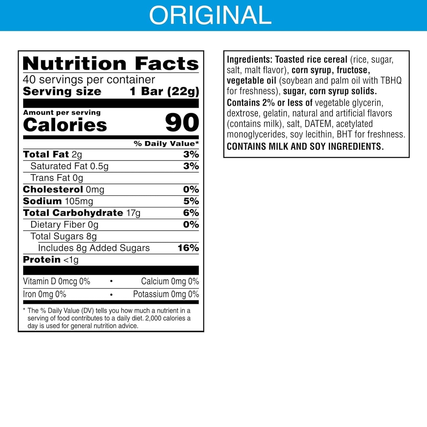 Crispy Marshmallow Squares, Kids Snacks, Snack Bars, Original, 31.2Oz Box (40 Bars)