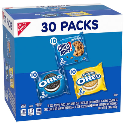 Sweet Treats Cookie Variety Pack OREO, OREO Golden & CHIPS AHOY!, 30 Snack Packs (2 Cookies per Pack)