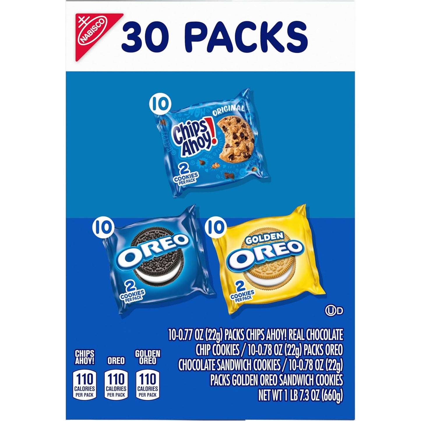 Sweet Treats Cookie Variety Pack OREO, OREO Golden & CHIPS AHOY!, 30 Snack Packs (2 Cookies per Pack)