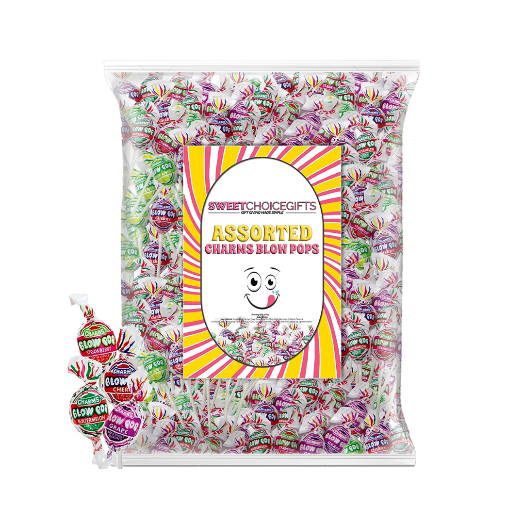 Charms Blow Pops - 4 LB Bag - Assorted Flavors - Bulk Candy - Bubble Gum Filled Pops assorted candy verity pack For kids,schools,offices,food gift,prime