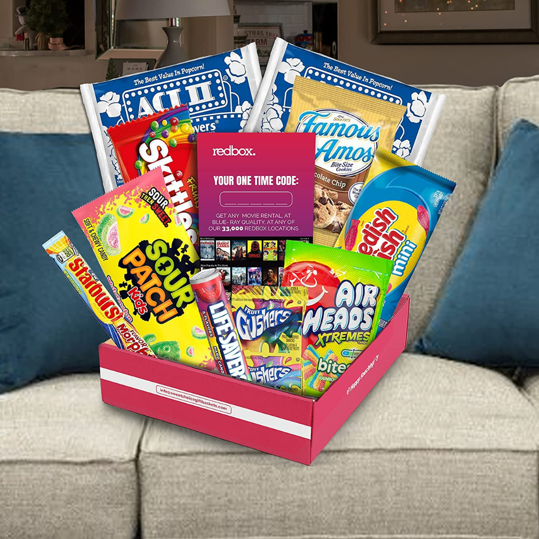 Redbox Movie Night Care Package with Popcorn, Candy and Movie Rental for College Students, Easter, Gift Ideas, Birthday, Date Night, Corporate Gifts and Finals From