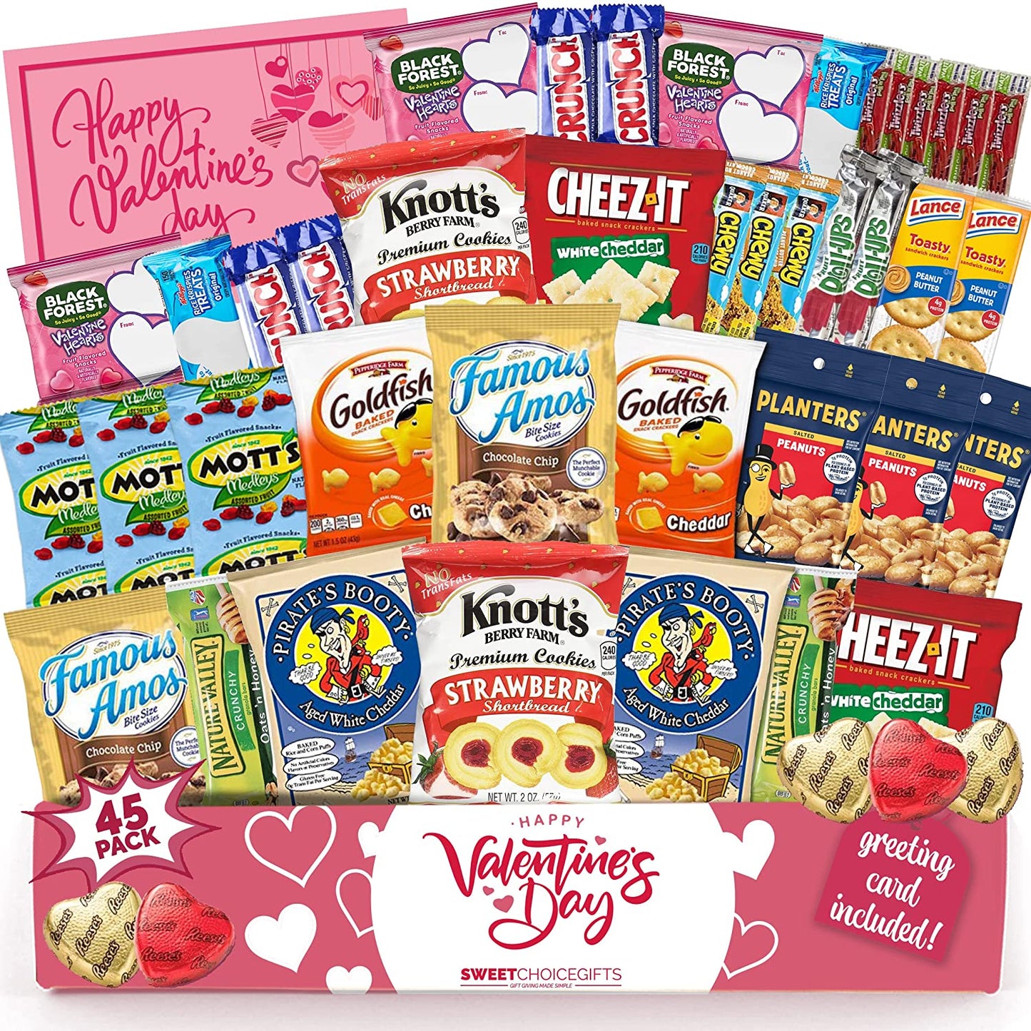 Valentine's Day Care Package (45ct) Snacks Chocolates Candy Gift Box Assortment Variety Bundle Crate Present for Boy Girl Friend Student College Child Husband Wife Boyfriend Girlfriend Love Niece