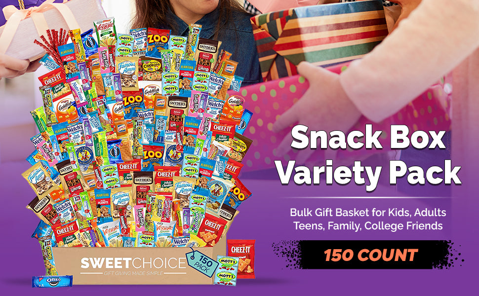 Snack Box Care Package (150) Variety Snacks Gift Box Bulk Snacks  -valentines day College Students, Military, Work or Home - Over 9 Pounds of  Snacks!